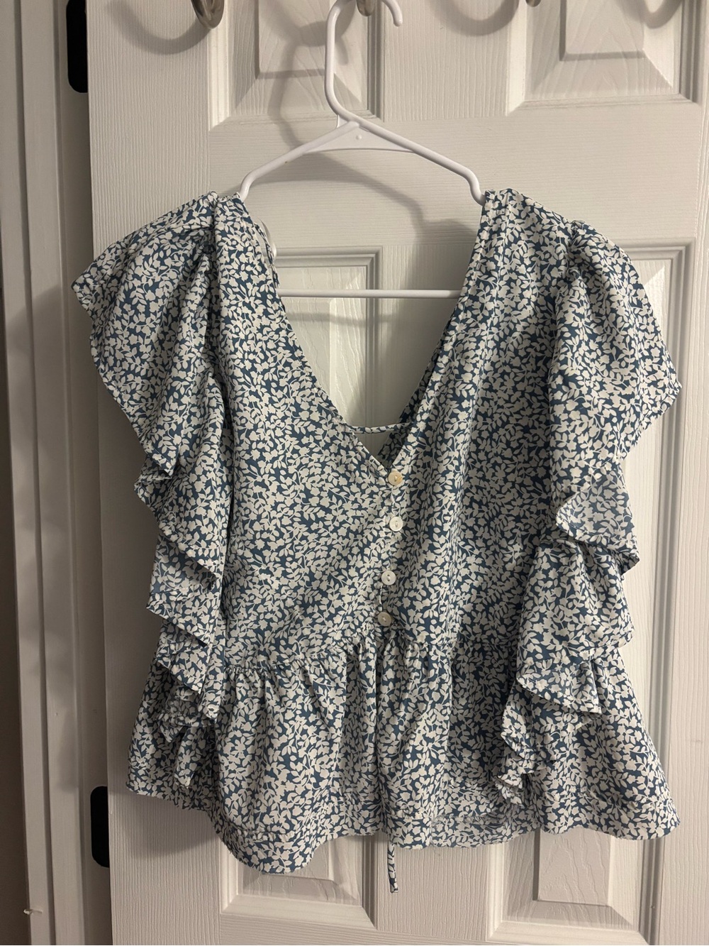 Blue and White Floral Blouse